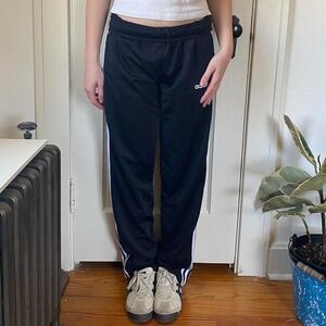 Vintage 90s y2k black low rise wide leg adidas striped sweat pants yoga